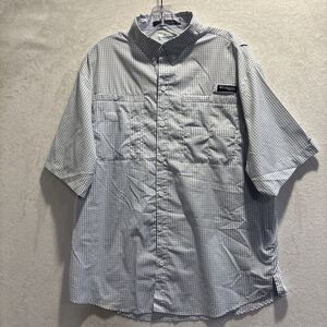 Columbia PFG Super Tamiami Blue Plaid Vented Short Sleeve Shirt Men's Large